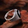 Retro Old Imitation Black Agate Ring Men's Trendy Classic Wide-sided Adjustable Personality Trendy Thai Silver Single Ring Men