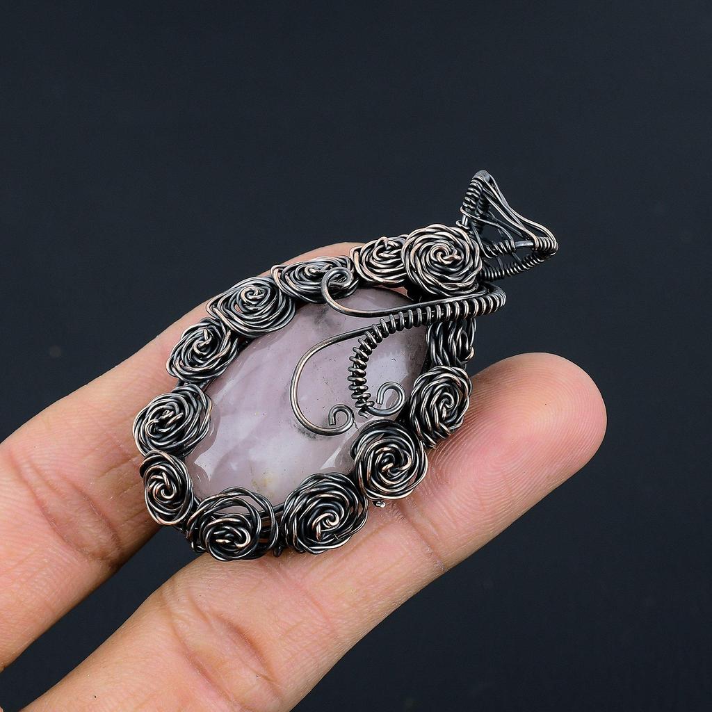 Rose Quartz Jewelry, 999 Copper Wire Wrapped Pendant Handmade Gemstone Jewelry, Gifts For Wife Brand New Pendant