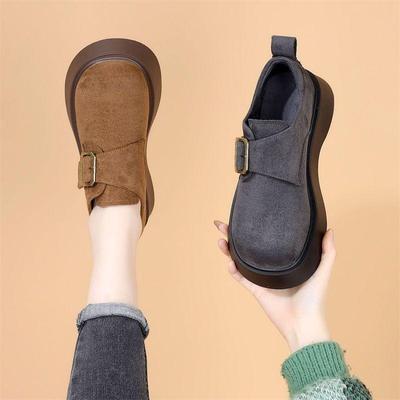 Kadın 2025 Retro Süet Platform Yükselten Polar Astarlı Slip-On Makosen Ayakkabı.