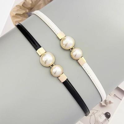 Niche Design High-end Patent Leather Pearl Thin Belt Women's Decoration Versatile Dress Suit Waist-hugging Women's Belt