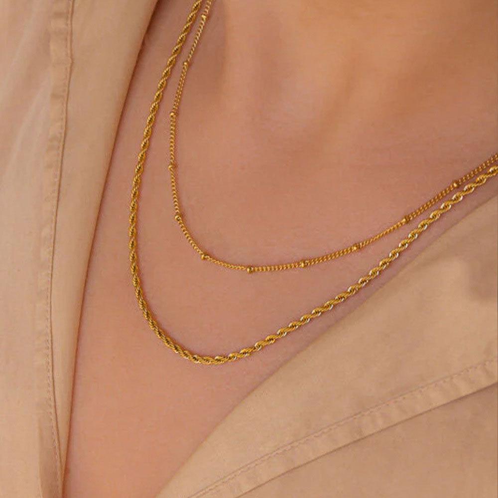 

Elegant Layered Stainless Steel Women s Necklace - Trendy European & American Fashion Choker Steel Color