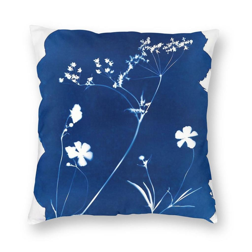 Wildflowers Cyanotype Pillowcase Polyester Linen Velvet Pattern Zip Decorative Pillow Case Sofa Cushion Cover