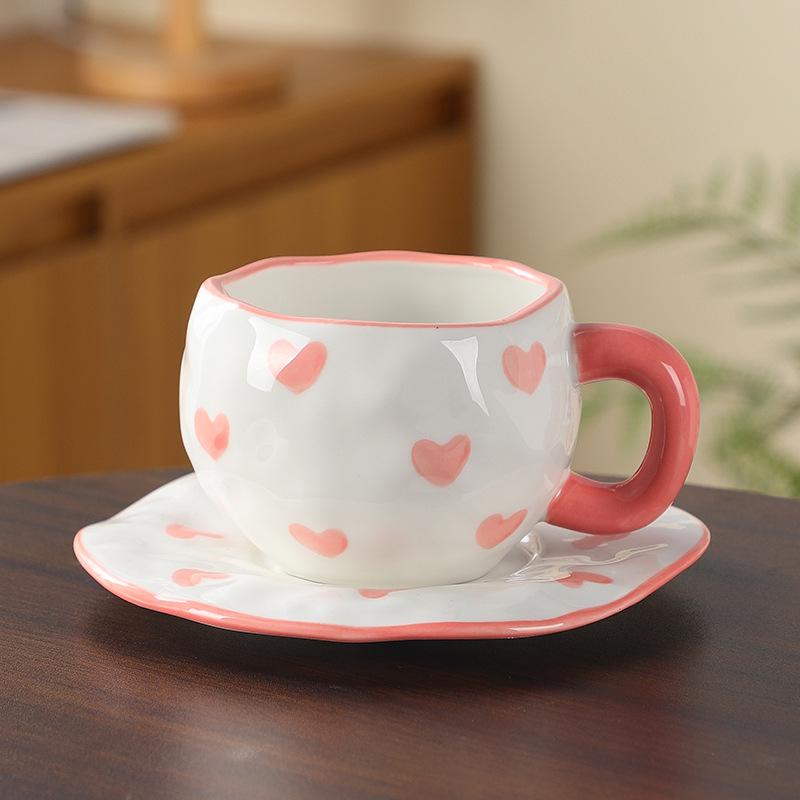 Korean Hand-Painted Ceramic Cup & Saucer Set - Creative Irregular Design for Coffee & Tea