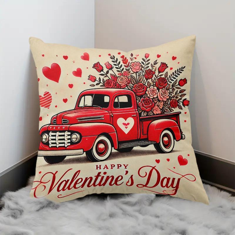 

1 piece, Valentine s Day retro flower truck, new decorative pillow cover. 40x40cm/16x16inch