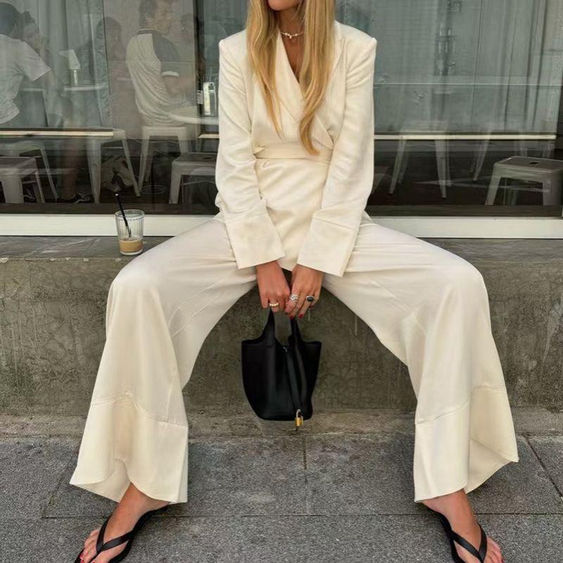 Fashion Style Fashion Satin Strap Suit Outwear Loose Pants Suit V-Neck Top and Pants Set
