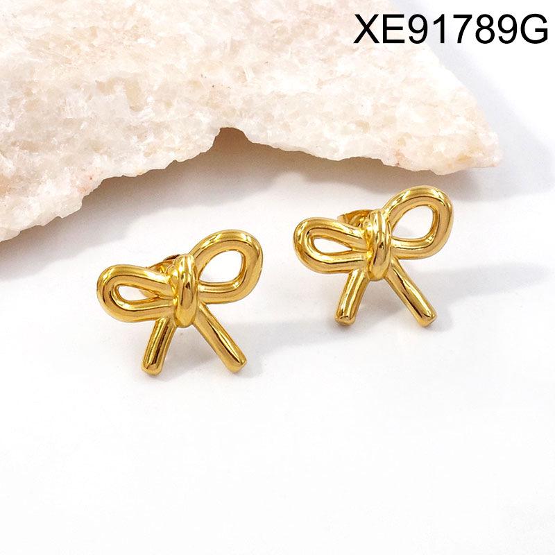 Gold-Plated Bow Earrings - Women's Titanium Steel Light Luxury French Design