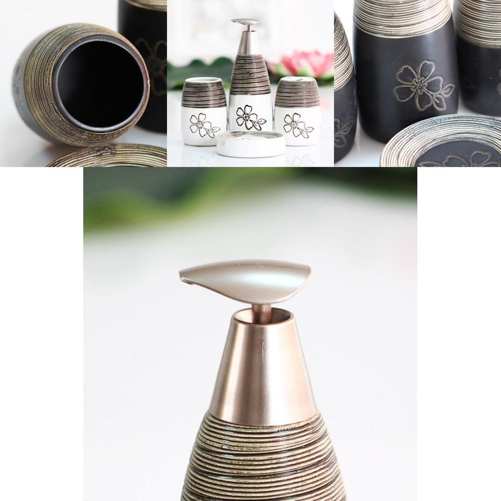 Elegant Ceramic Bath Accessories Collection With Flower Pattern For Gift And Decor