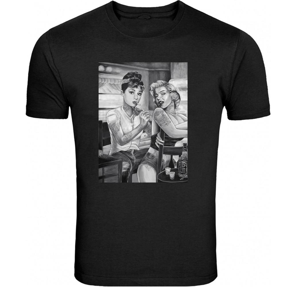Marilyn Monroe and Audrey tattoo Tee Black and White Unisex Tee S -5XL T-Shirt Unisex T-Shirt L