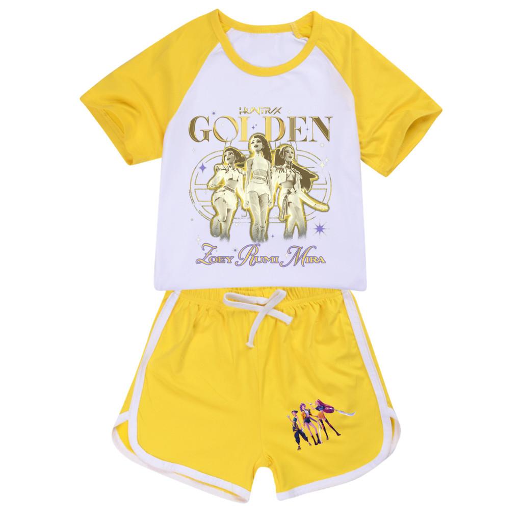 

5049 Kids Girls POP Rumi Zoey Mira Print T-shirt Shorts Sport Tracksuit Clothes Set 170cm жовтий