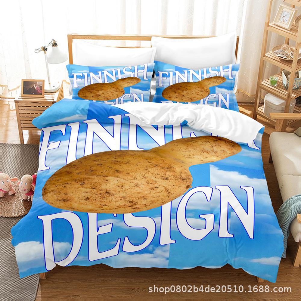 Home Textile Three-Piece Set, Digital Printing Food Series Bed Sheet Quilt Three-Piece Set