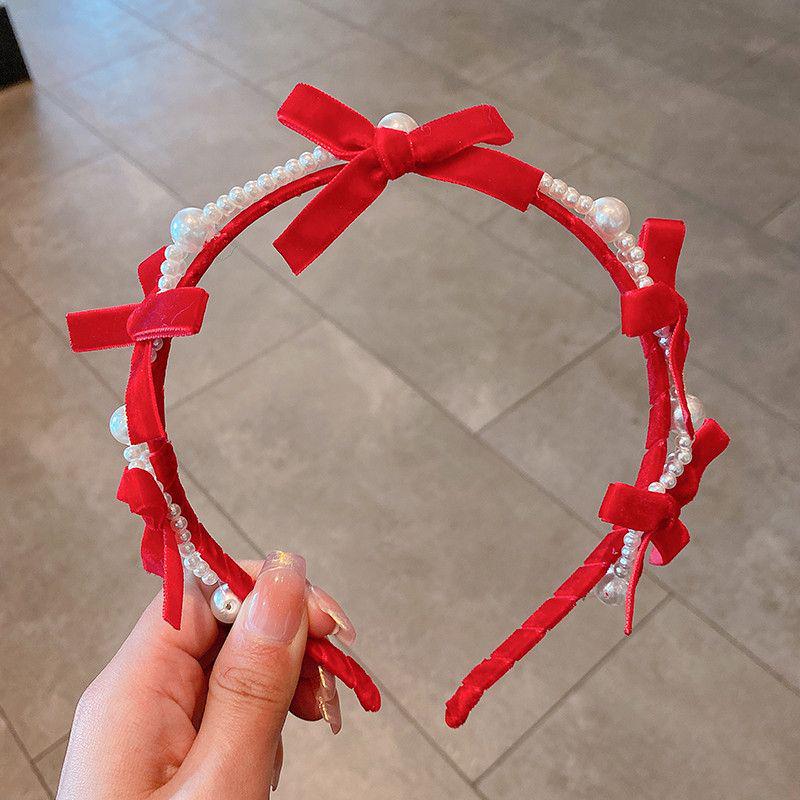Vintage Red Headband Velvet Hair Band Headwear Girl Hair Hoop Christmas New Year Hair Accessories