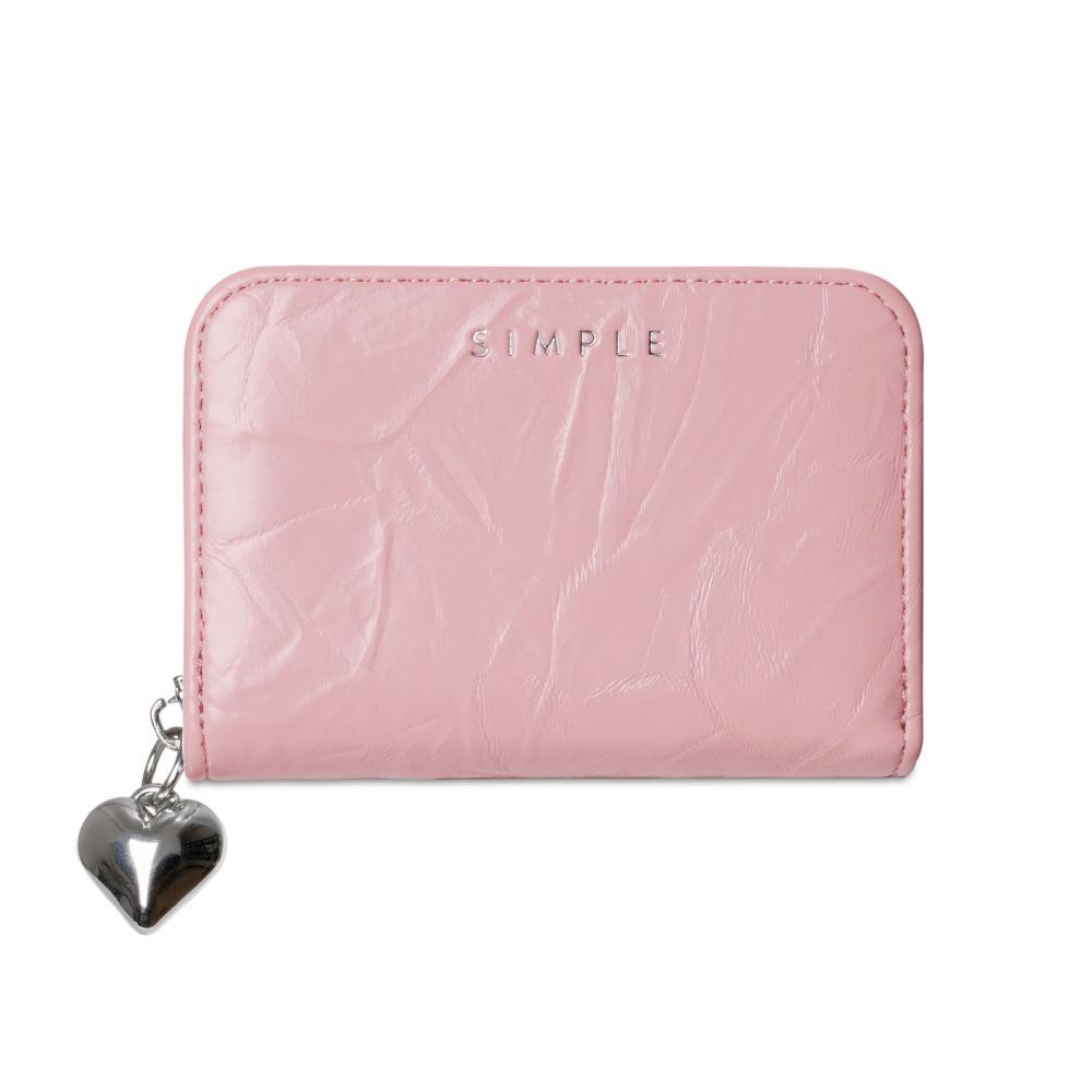 Zipper Closure Heart-Shaped Pendant Wallet Large-Capacity PU Leather Women s Wallet Cracked Design Student Clutch Bag розовый