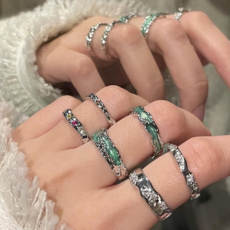 Niche Design Cold Wind Stacking Wearing Couple Open Ring Dripping Oil Personality Advanced Sense Dopamine Woman