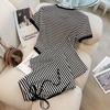 Women's Fashion Black Striped Summer Two-Piece Set: Casual Short-Sleeved Top and Wide-Leg Shorts