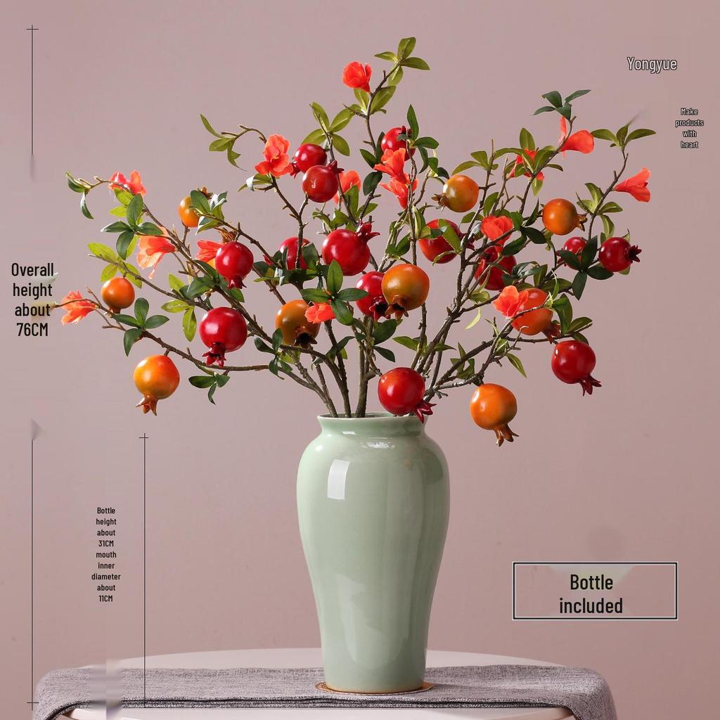 Artificial Pomegranate and Persimmon Fruit Flower Branch for Living Room or Entryway Decor