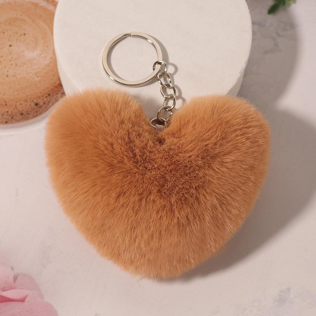 Duolingo Faux Rex Rabbit Fur Heart Keychain: Cute Pendant for Bags & Cars