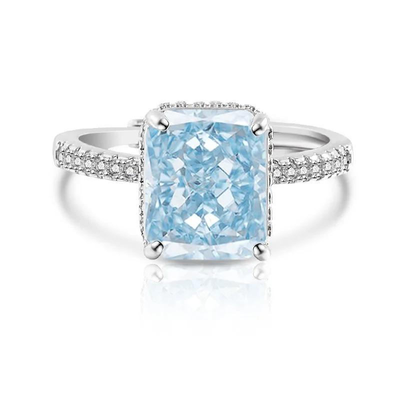 Main Stone 8 * 10MM Rectangle Color Ice Flower Cut High Carbon Diamond 925 Sterling Silver Light Luxury Fashion Women's Ring