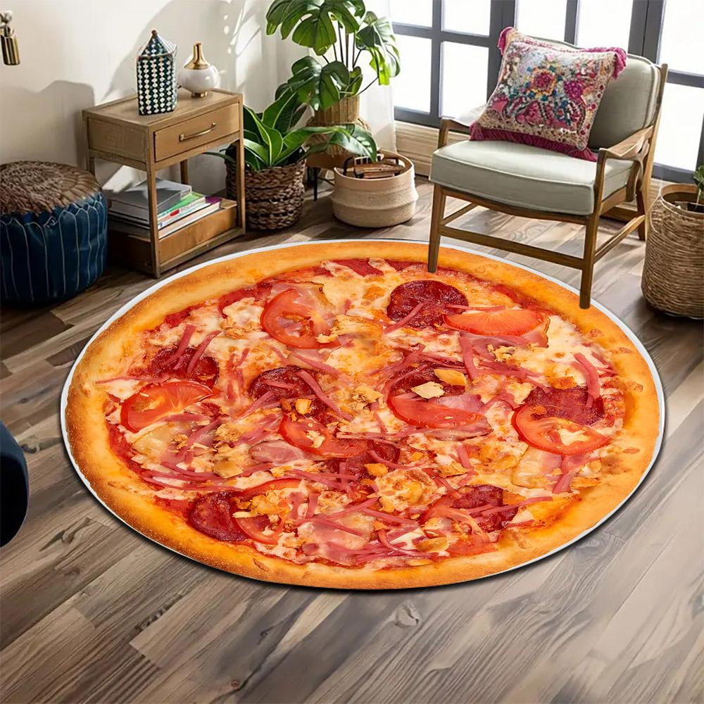Delicious Pepperoni Pizza Print Print round rug, living room, bedroom, playroom carpet, non slip floor mat, gift