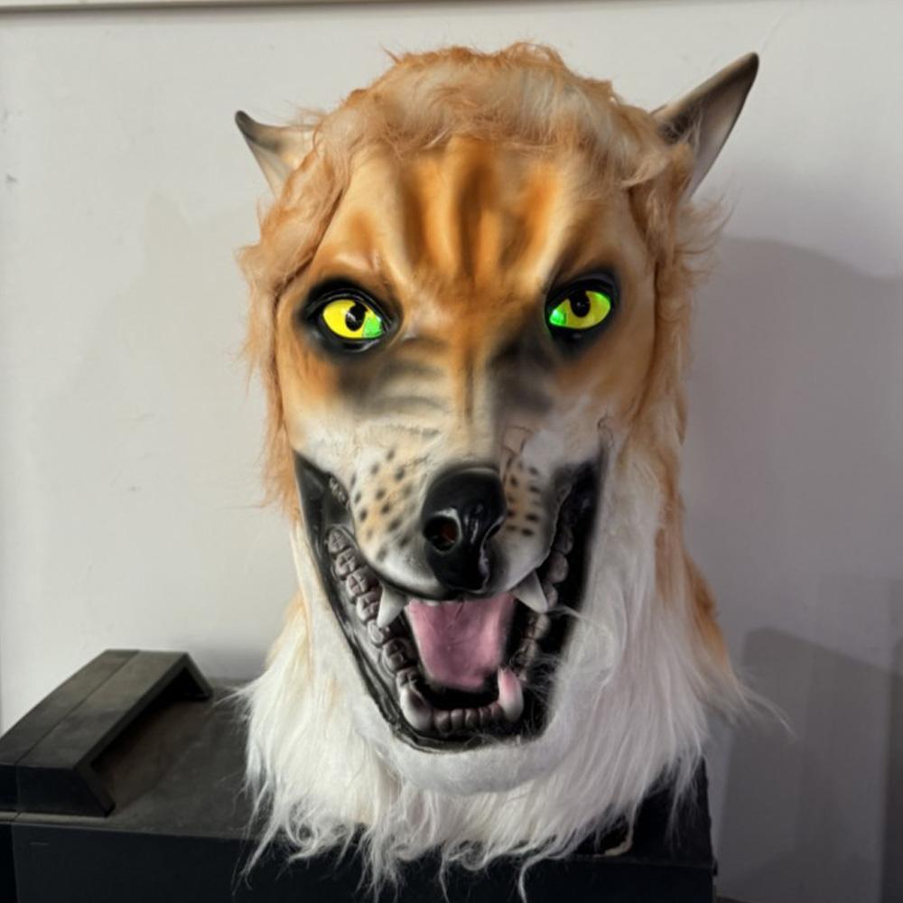 Fox latex mask with glowing eyes One size fits all adults коричневый