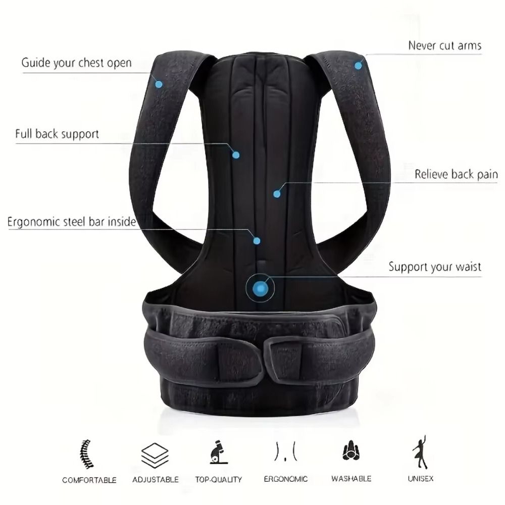 Black Back Posture Brace 5 Size Back Trainer Unisex Posture Corrector  Home Use