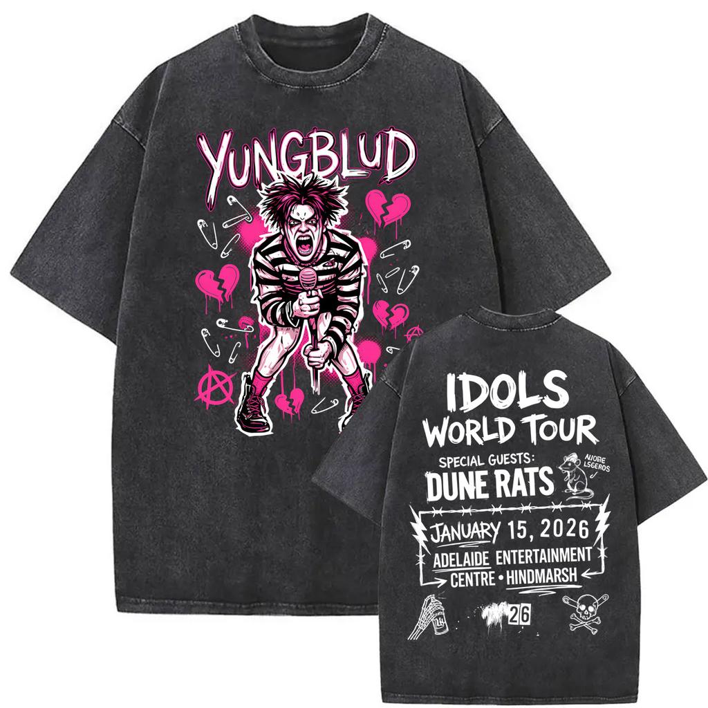 Youngblud Idols The World Tour Tee Shirt Unisexs Women Vintage Washed High Street T Shirt Summer Cotton Comfort Tshirts