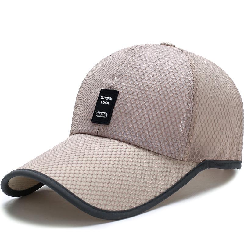 Summer Outdoor Sunshade Mesh Hat, Men's Extended Brim Leather Label Baseball Cap, Sunscreen Hat
