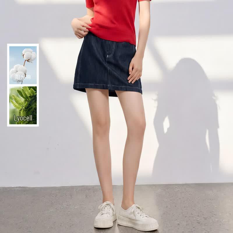 Women s Lyocell Blend Waist-Cinching Denim Mini Skirt M