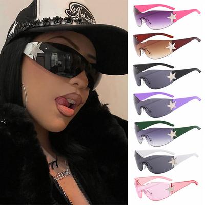 Punk One Piece Sonnenbrille Brille Randlos Y2k Übergroße Sport Sonnenbrille 2000er Jahre Shades Brillen UV400 Damen Wickelbrille