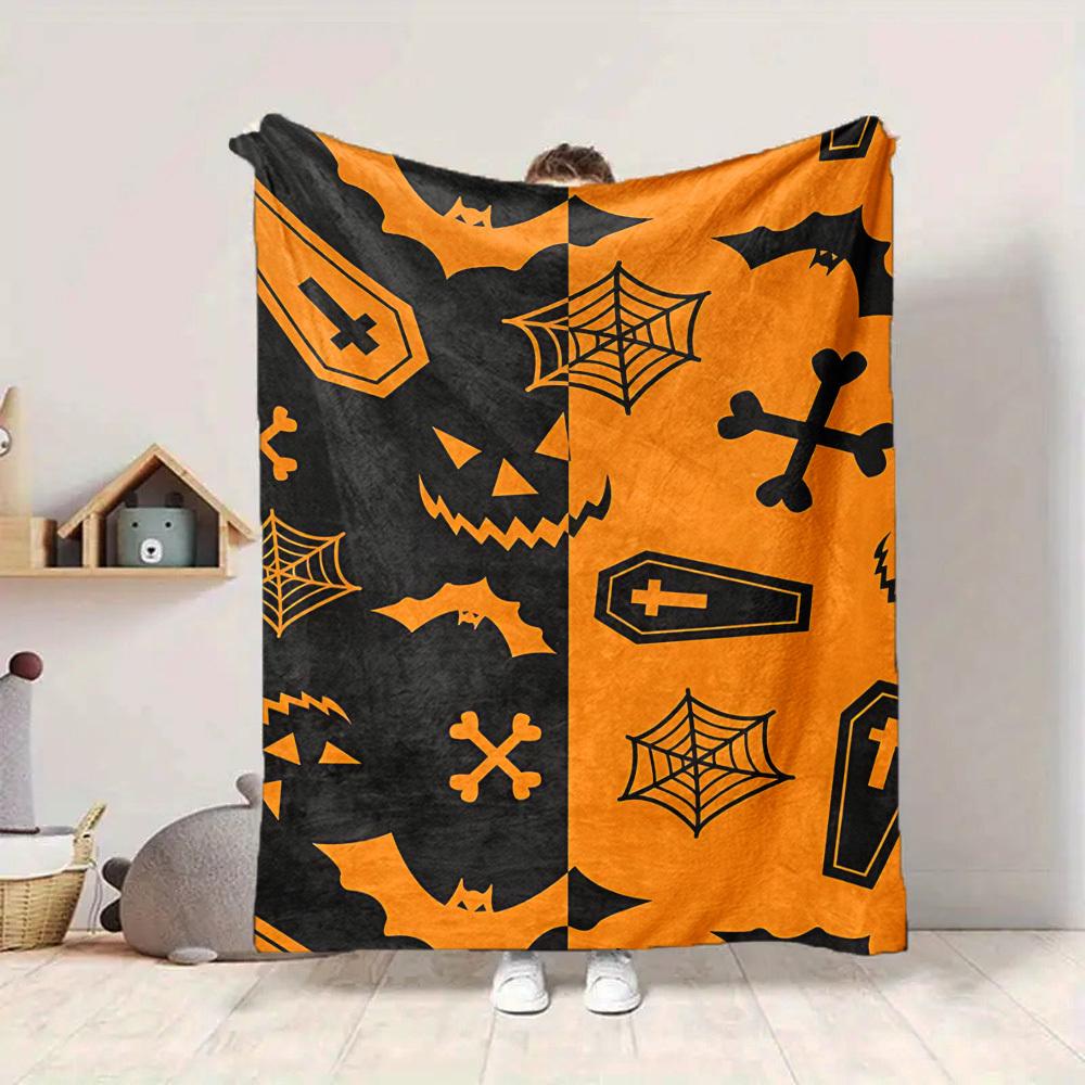 1pc Halloween Spooky Blanket, Lightweight Flannel Throw Blanket for Sofa, Bed, Travel, Camping, Living Room, Office, Couch083