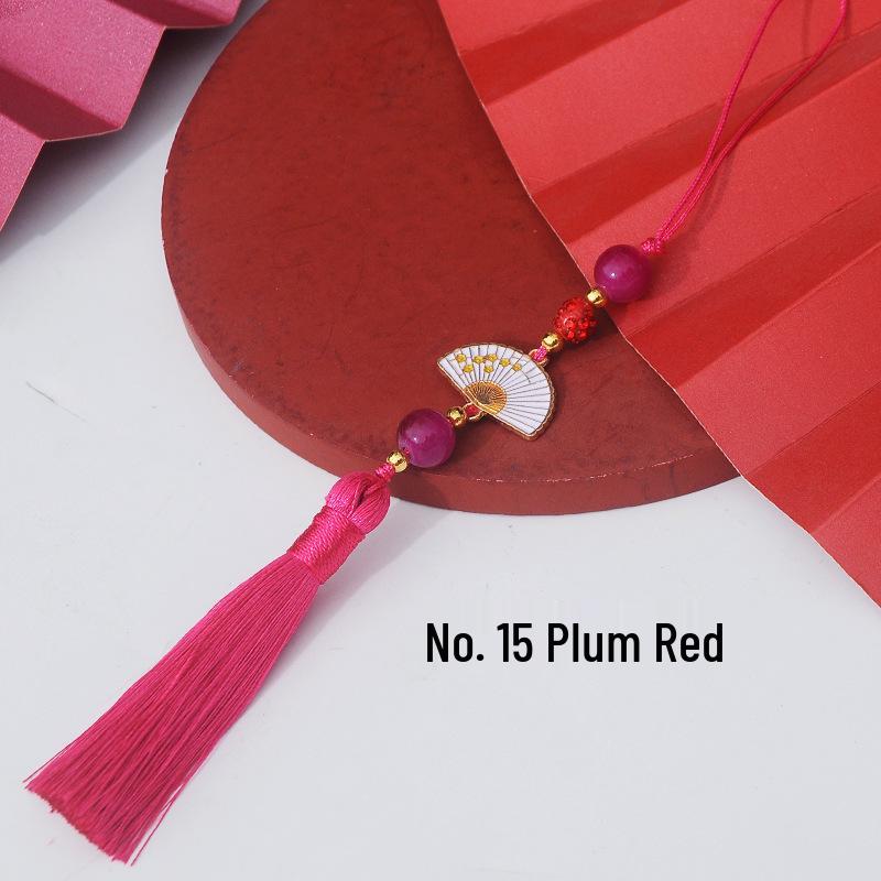 Ancient Style White Tassel Fan Pendant for Hanfu/Qipao Lapel or Phone