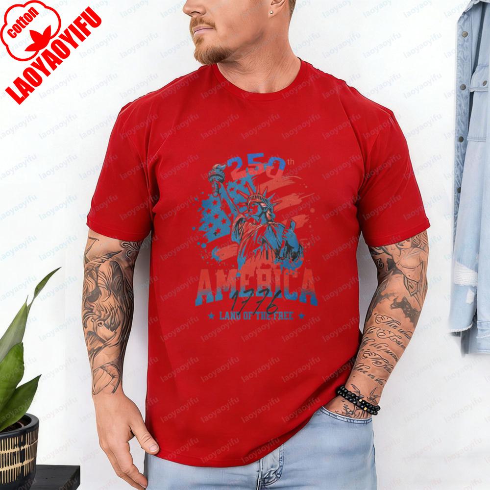 

America 250th Anniversary TShirt Statue of Liberty Patriotic Casual Cotton Tee Independence Day Classic Fashion Men Streetwear 3XL