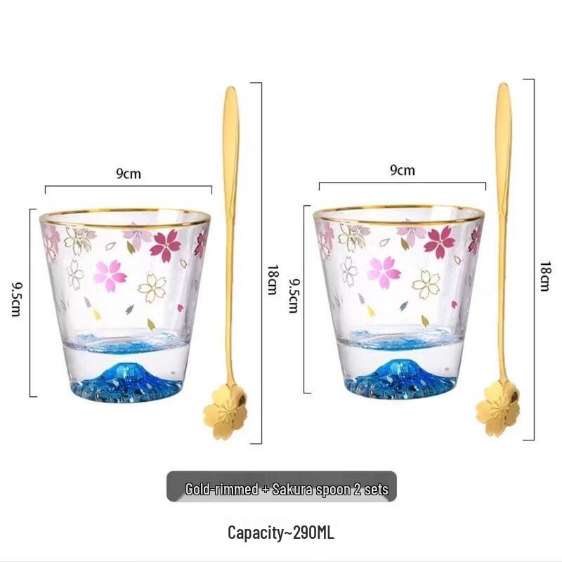 Sakura Mount Fuji Gold Rim Glass Tea Cup