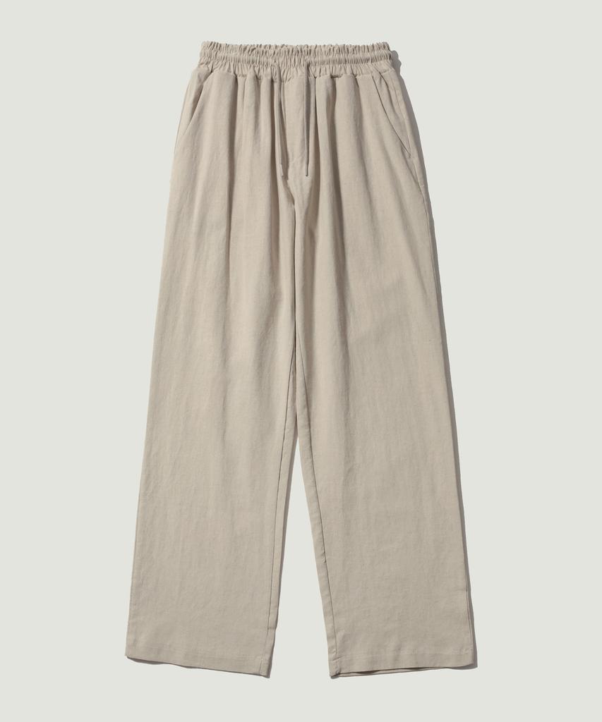 EASE Linen Elastic Waist Pants [Regular Fit]_Oatmeal_Unisex
