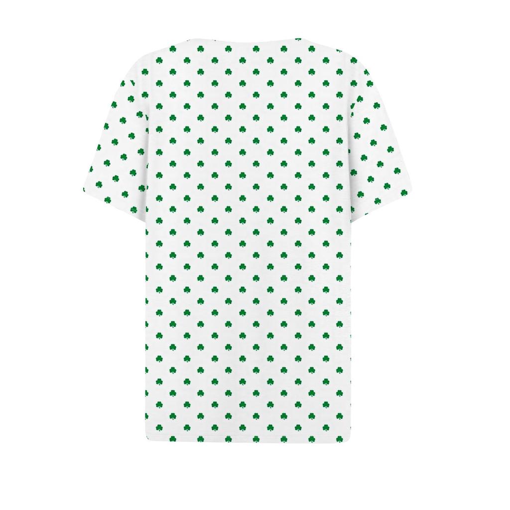 Women's Casual St. Patrick's Day Printed V-Neck Short Sleeve Decorative Button T-Shirt Top