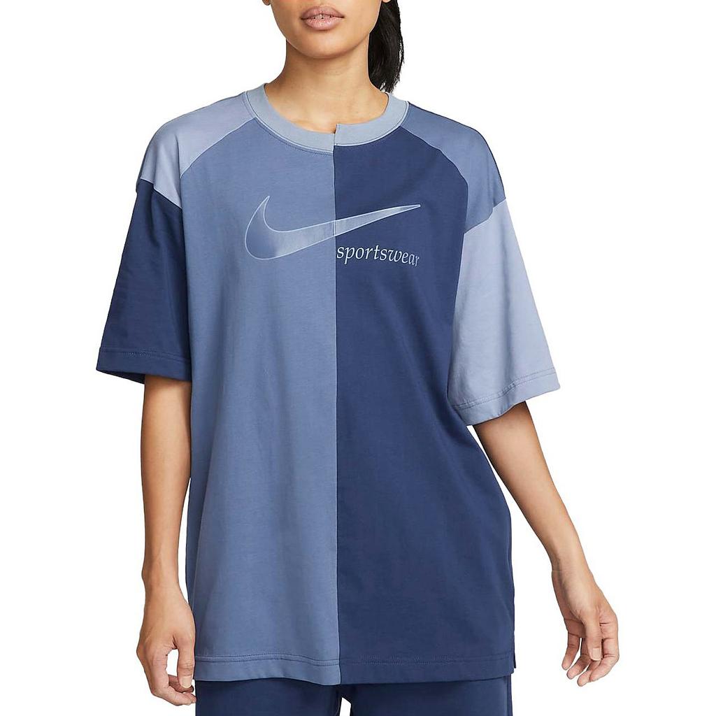 New Nike Women'ss Retro Colorblock Loose Fit Crewneck T-Shirt Blue DV8318-410