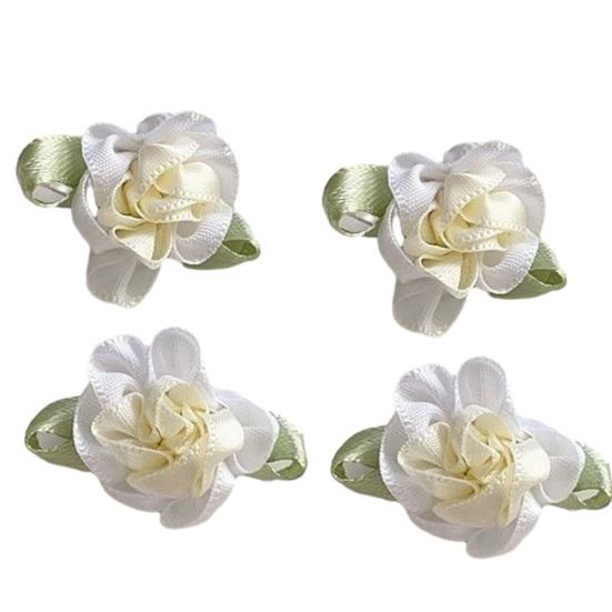 

Заколка для волос Девочка Ручная вышивка Тканевые цветы Зажим для волос с зелеными листьями Боковые зажимы белый