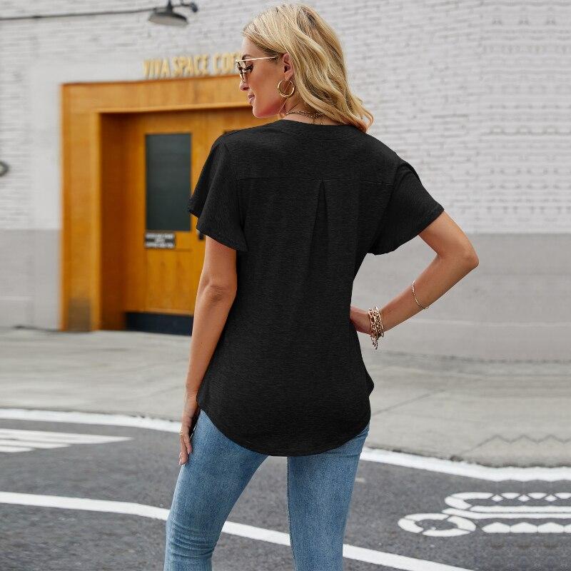 2023 Léto Košile s krátkým rukávem Streetwear Žena Oblečení Tričko s výstřihem do V Volné Topy Ženy Elegantní Dámské Blusas 24747