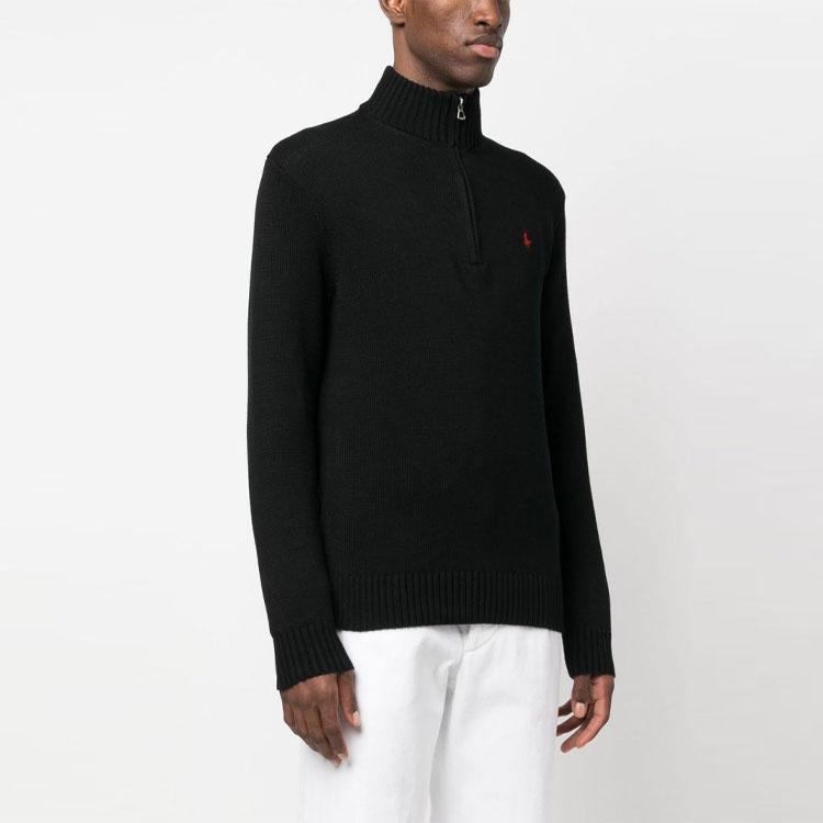 Polo Ralph Lauren Ss23 Pattern Logo Embroidered Print Half-Zip Pullover Long Sleeve Sweatshirt Men Sweatshirt Black 710859939003-003