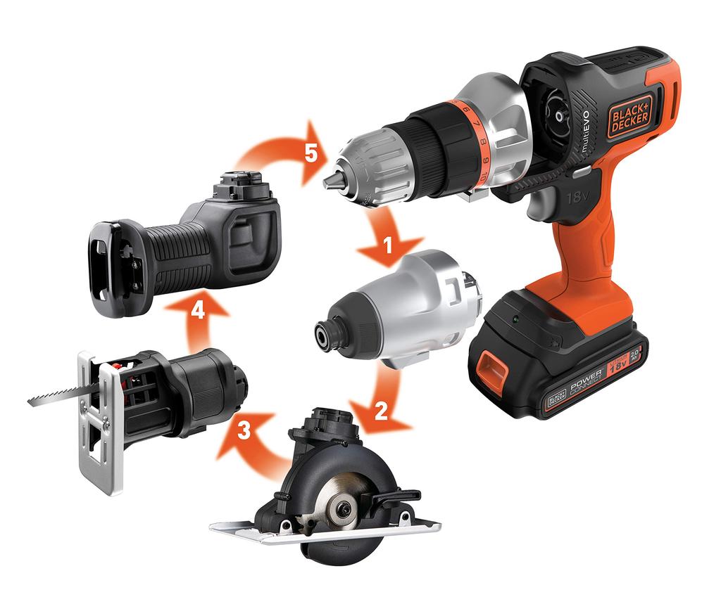 18V Cordless EVO185E1 for Impact Drill Circular and Reciprocating Saw In One with Bits [Online Exclusive] BLACK+DECKER Multi-Tool DIY Driver, Driver,