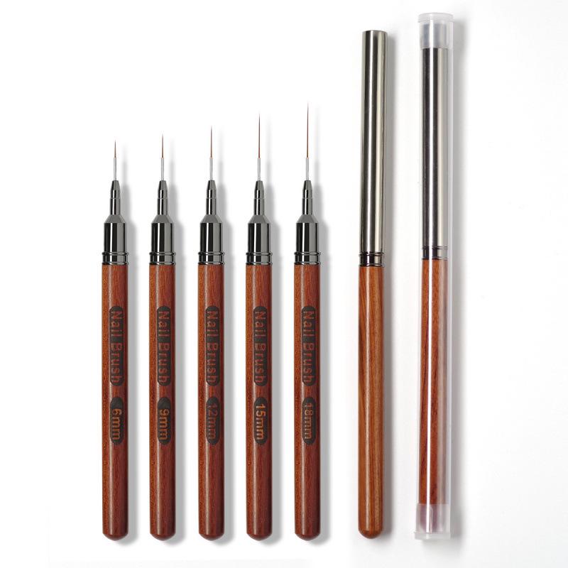 Sandalwood Handle Ultra-Fine Nail Art Liner Brush with Cap - Japanese Style High-End Salon Tool