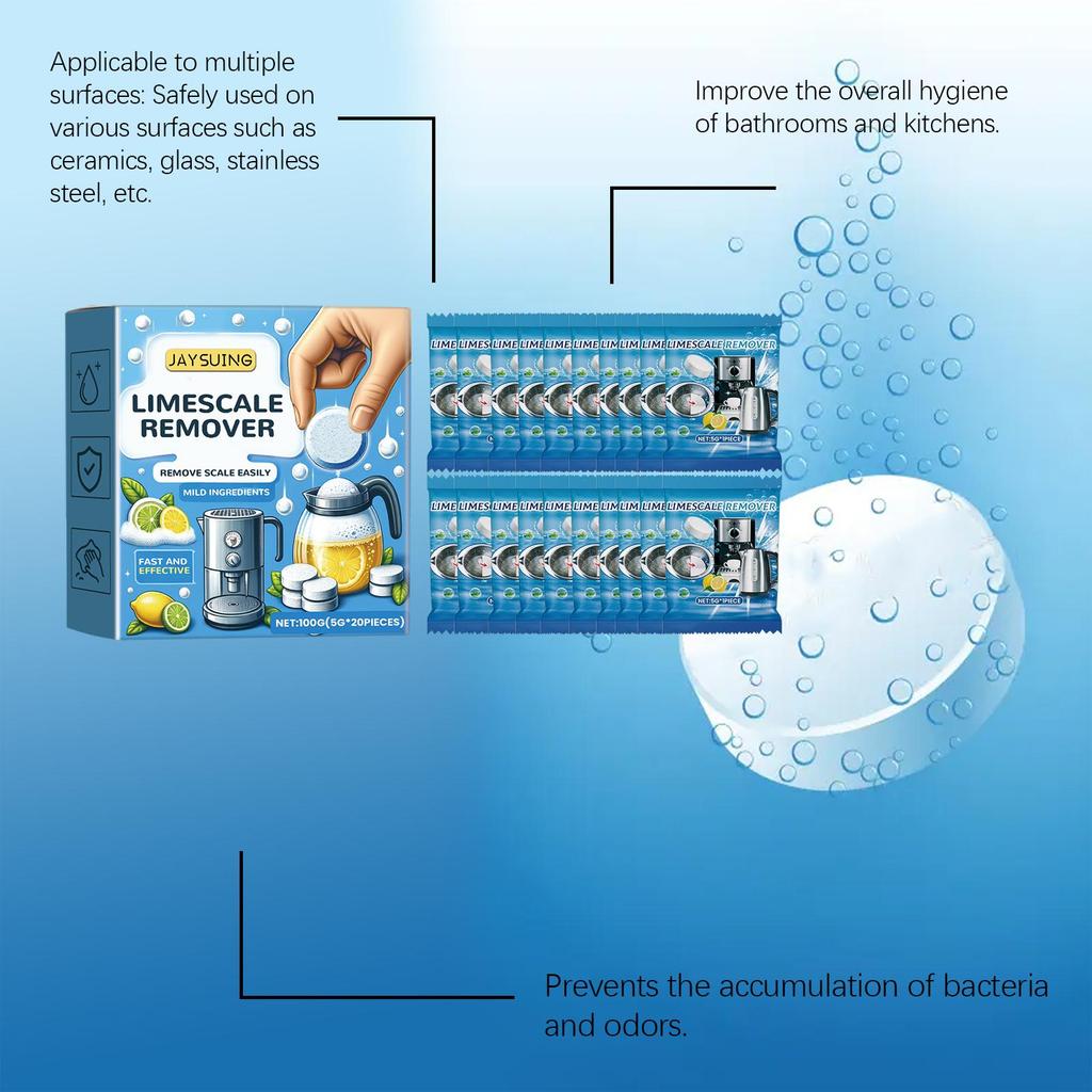 20pcs Multi-purpose descaling effervescent tablets Limescale cleaning effervescent tablets electric kettle limescale clean descaling tablets