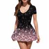 Women's Fashion Sexy Printing Short Sleeve Round Neck Bubble Hem  Dress