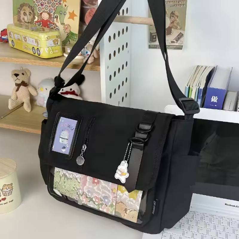 Jf4t3 Y2K Japanse Harajuku Schooltassen voor Tienermeisjes Transparante Itabag Crossbody Tas DIY Badge Displayplaat Ita Tas Only Bag NO Toys zwart