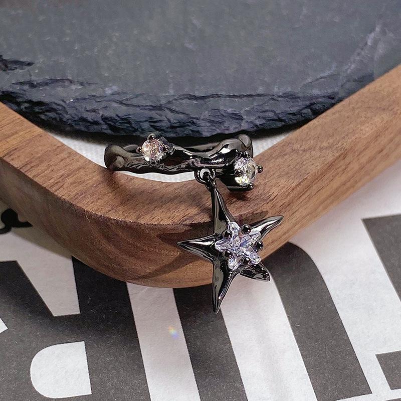Dark Series Personality Trendy Cool Love Open Ring Irregular Inlaid Zircon Punk Retro High Sense Ring Woman