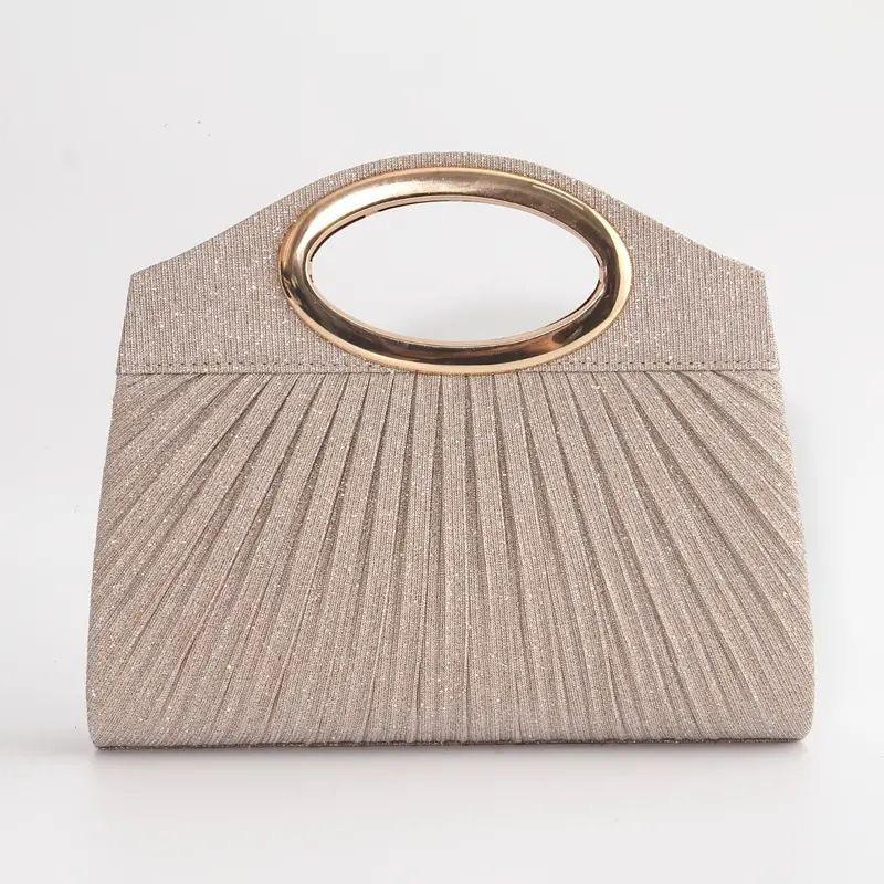 Women's Pleated Cross-body Clutch: Small Evening Shoulder Bag for Weddings and Banquets.