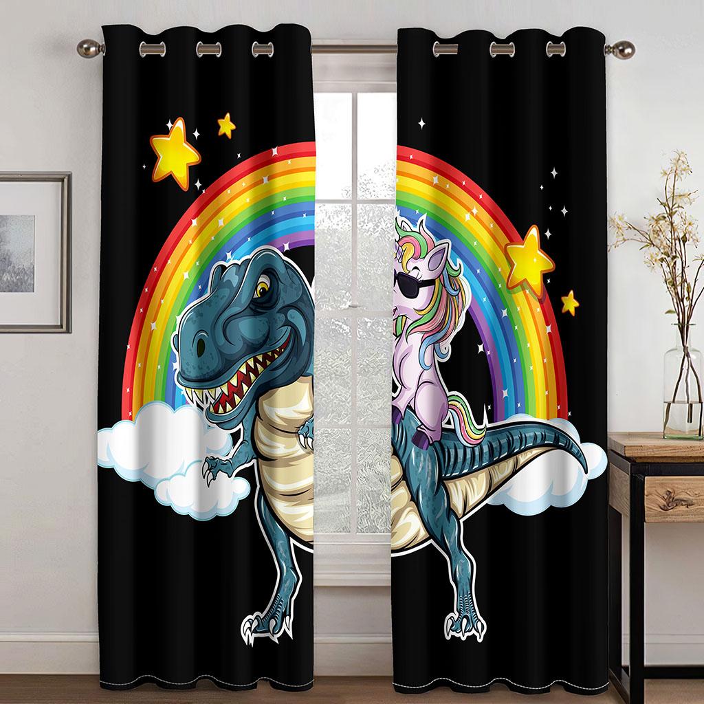 Cartoon Funny Lovely Adorable Dinosaur Boy Window Curtains Blinds Suitable Living Room Decor Youngsters Bed Chamber Bath Rooms Cooking Room Entry