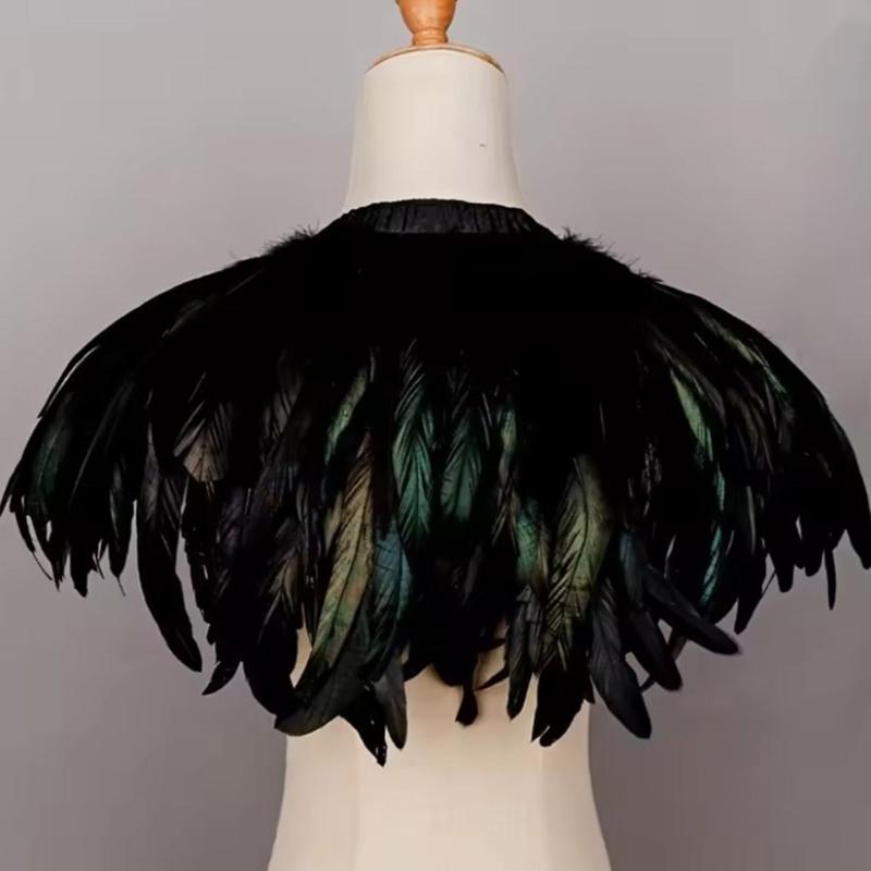 Gothic Punk Faux Feather Cloak Adjustable Medieval Theme Wear Costume Accessory For Cosplay Halloween Event