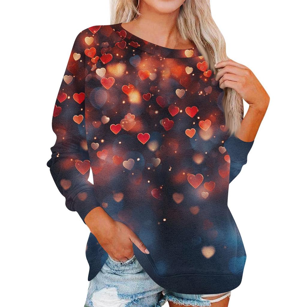 Damen Modisches Rundhals Schulter Langarm Valentinstag Bedrucktes Lässiges Pullover-Oberteil