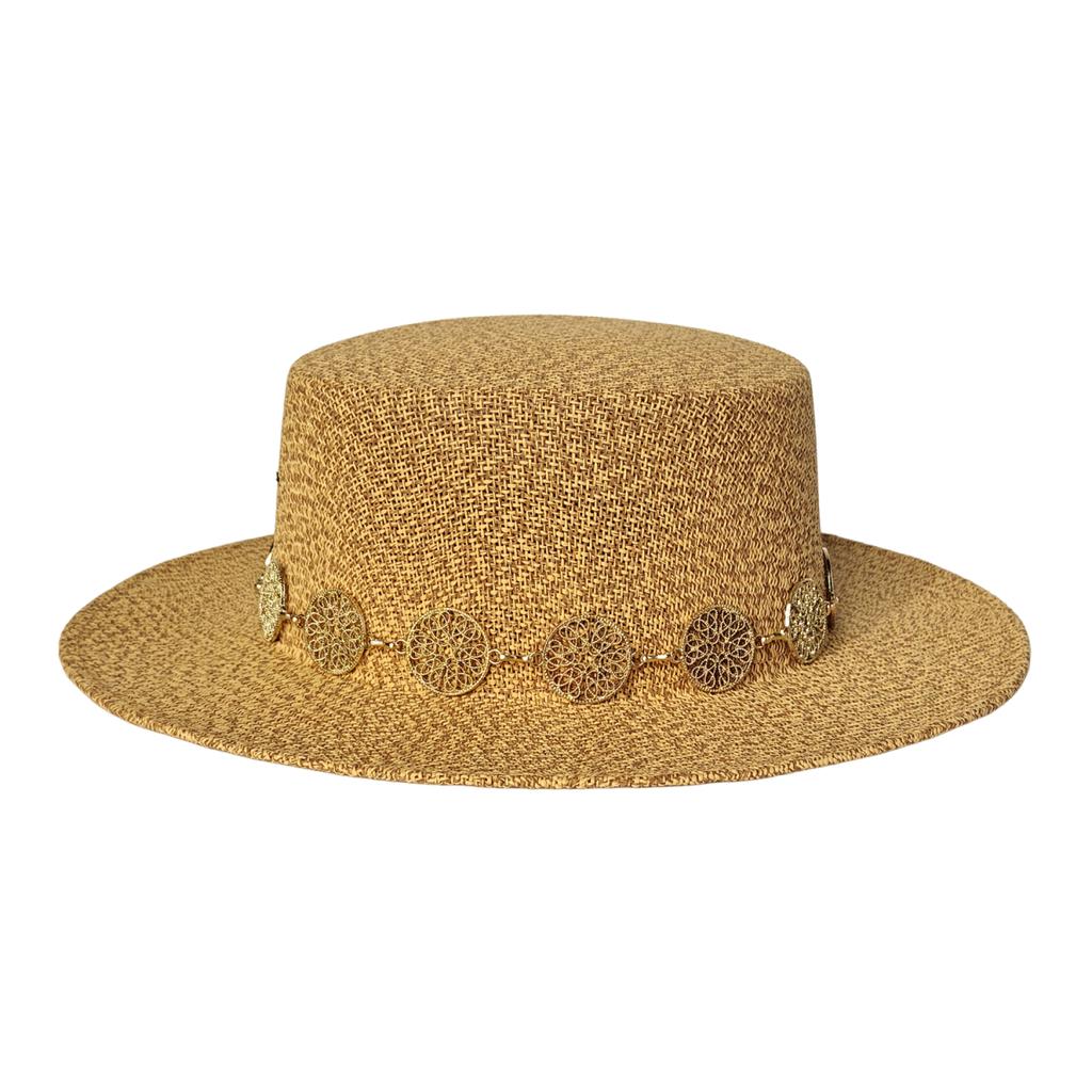 Metal Chain Beach Sun Straw Hats for Women UV Sun Protection Wide Brim Travel Party Hat Hollow Design Boater sombrero de paja