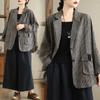 Dimanaf 2025 Nový Dámský Kabát Pruhované Bundy Lněný Tenký Vintage Vrchní Oblečení Dlouhý Rukáv Jarní Volný Knoflíkový Kabát